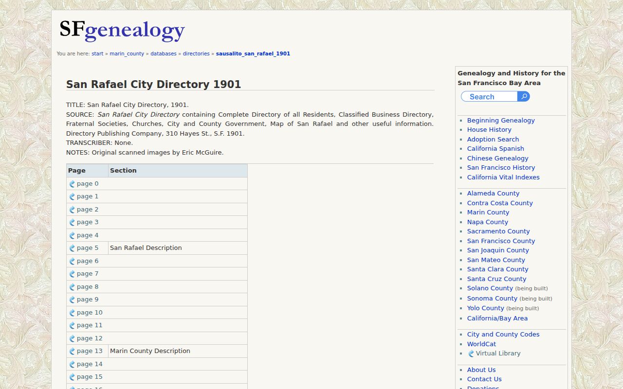 Marin County city directory page from the complete 1901 San Rafael volume