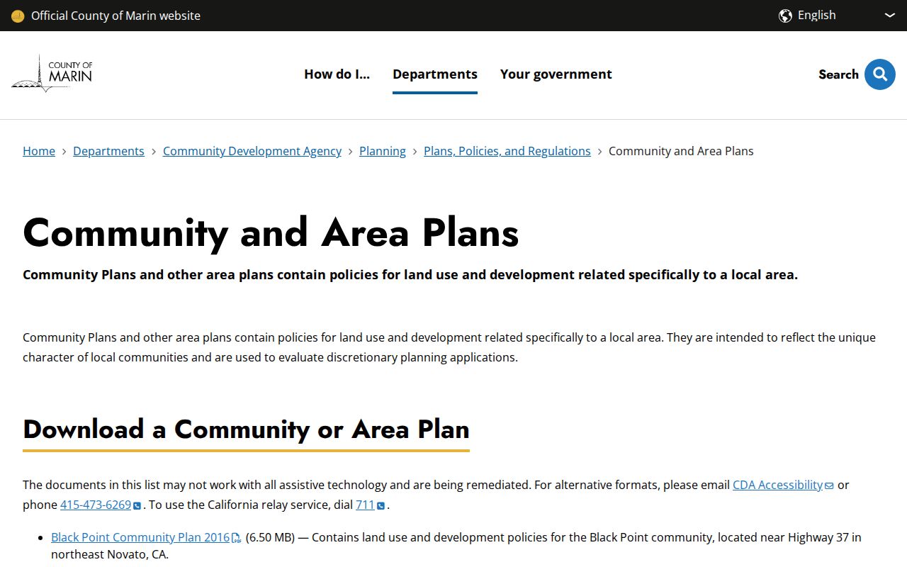 Marin County ZIP code directory planning areas and community boundaries